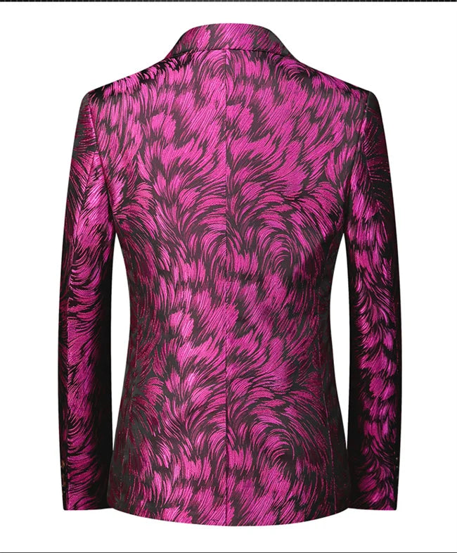 New Men Fashion Trend Wedding Party Jacquard Suit Jacket Single-breasted Slim Blazer Singer Host Stage Performance Dress Coats