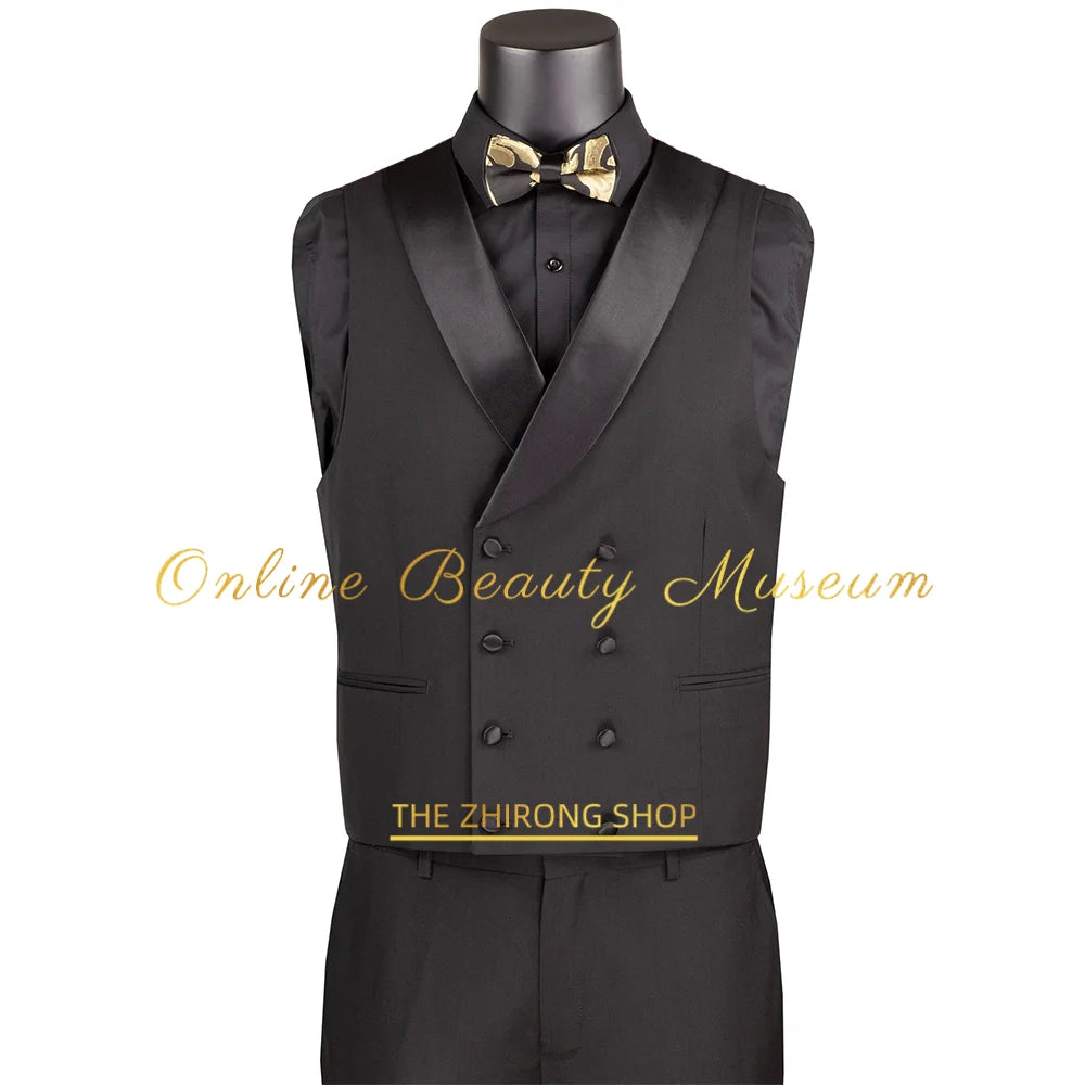 Chic Men's Modern Fit 3-Piece Suit Black Gold Jacquard Blazer Vest Pants Tailored Wedding Clothes for Groom Prom Dinner Party