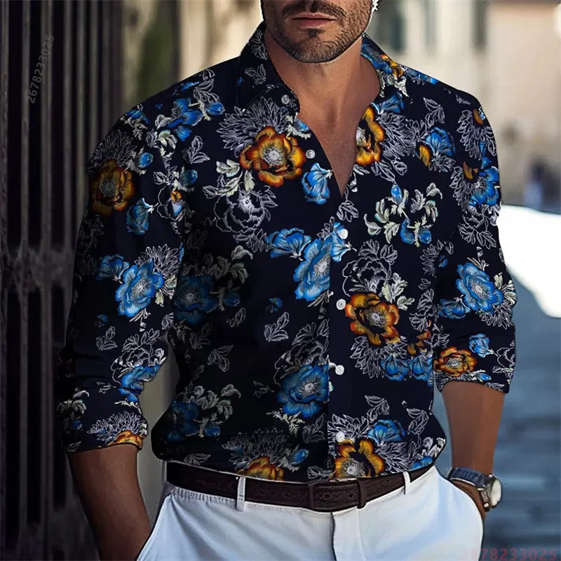 2026 New Colorful Sequin Print Long-Sleeve Shirt for Men, Trendy and Unique Colorful Casual Collared Cardigan Party Top