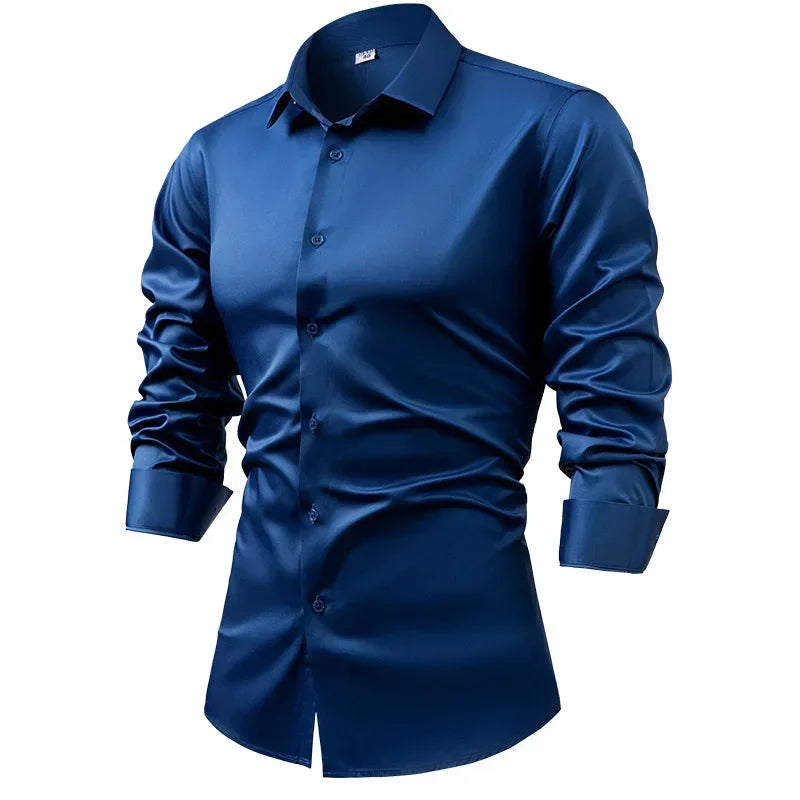 Silk cotton long sleeved shirt men's pure white shirt 2025 spring high-end sense inch shirt casual business suit formal wear