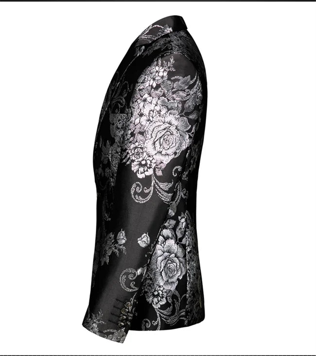New Men Fashion Trend Wedding Party Jacquard Suit Jacket Single-breasted Slim Blazer Singer Host Stage Performance Dress Coats