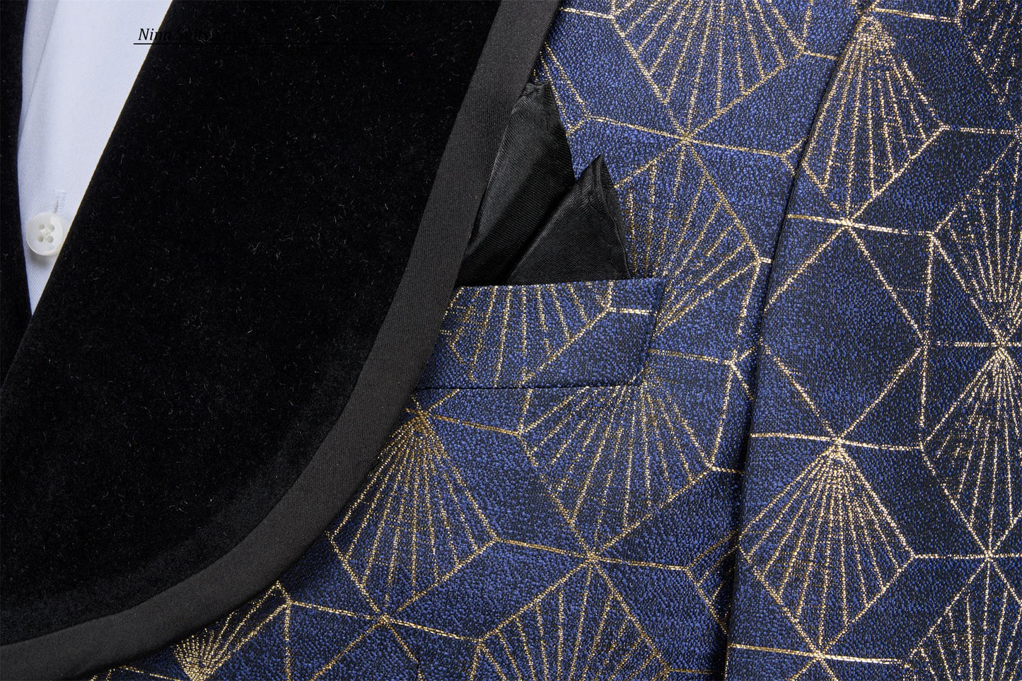 Gwenhwyfar High-end Woven Gold Jacquard Men Suit Navy Luxury Fashion Men's Suit 2-piece Formal Party Tuxedo for Man Shawl Lapel