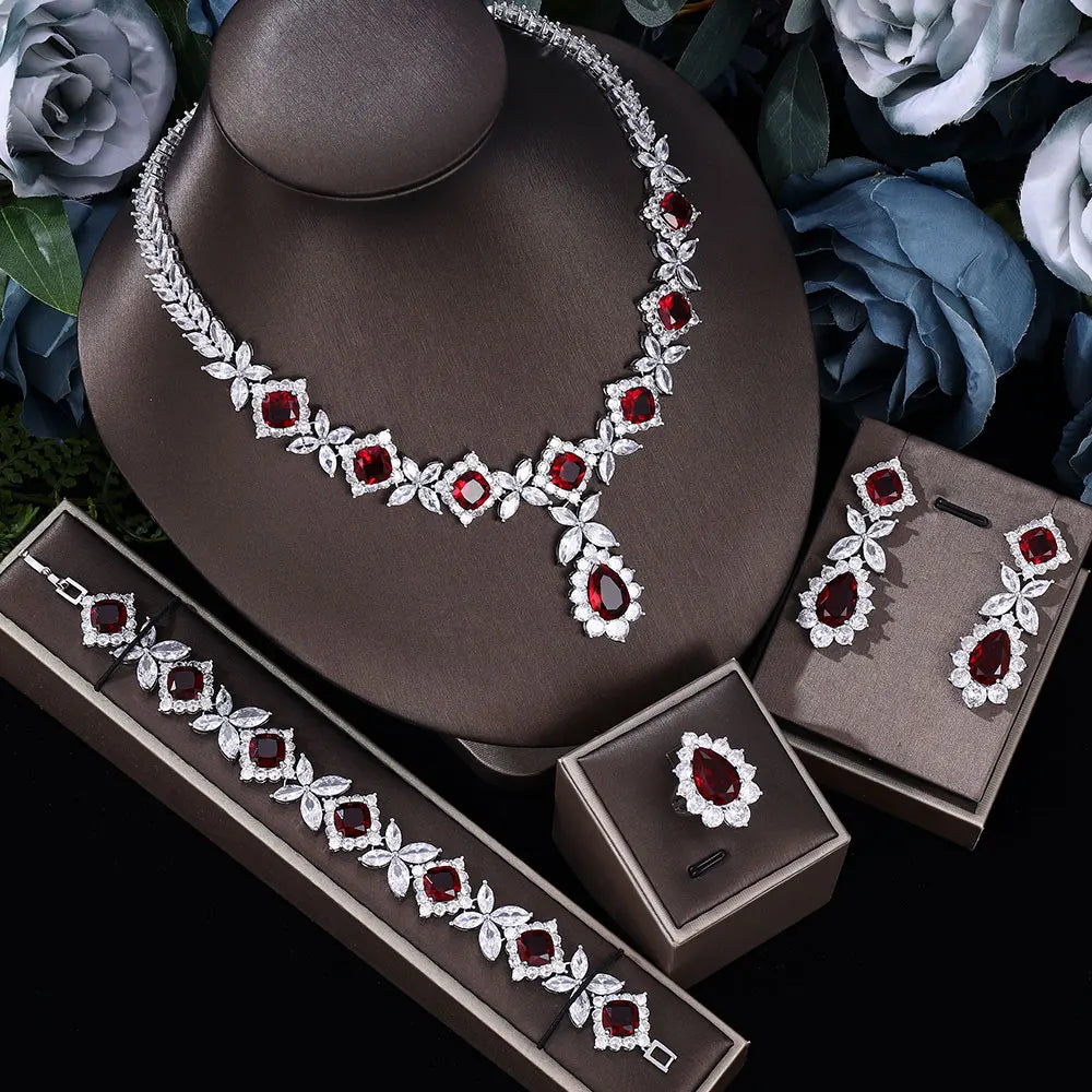 2024 Hot selling 4-piece cubic zirconia bridal jewelry set, Dubai Nigeria crystal wedding jewelry set