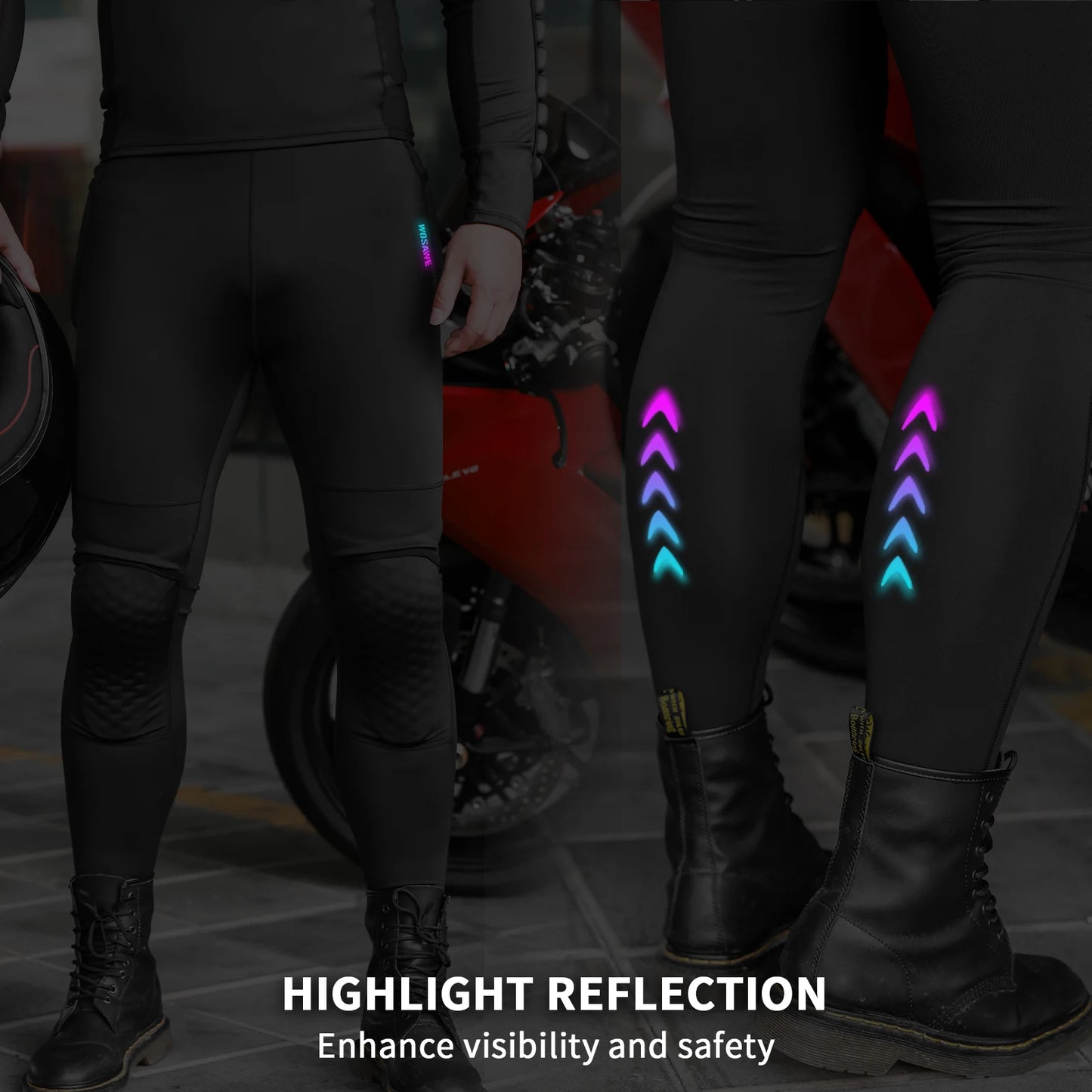 WOSAWE Motorcycle Compression Pants with CE Certified Pads Off-road Motocross Motorbike Riding Breathable Protective Trousers