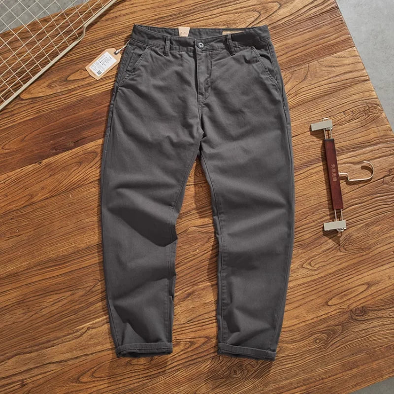 May Khaki American retro simple cargo pants men's heavy chino casual pants straight leg all matching tapered pants
