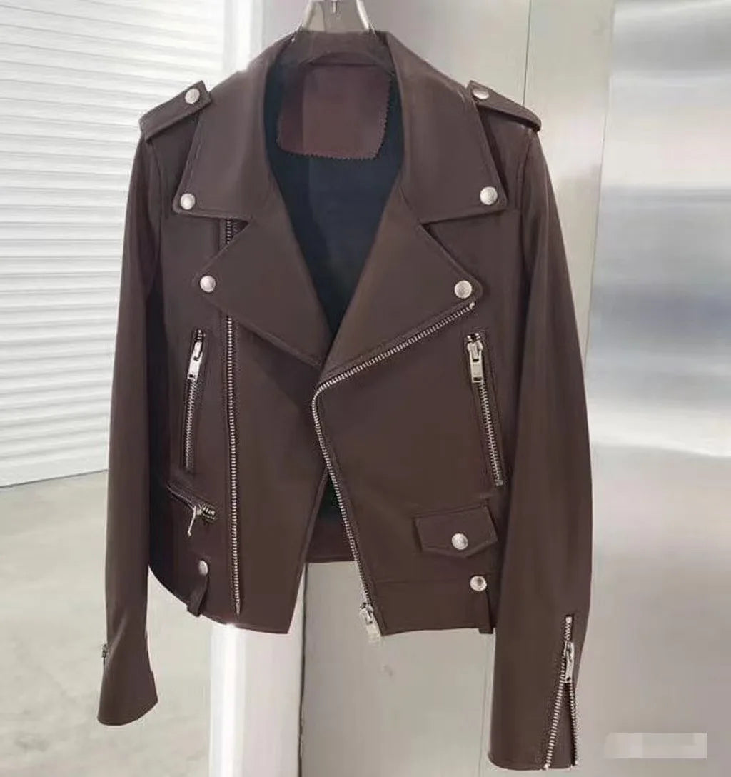 2026 Men's Lapel Oblique Zipper PU Locomotive Leather Jacket, Autumn, New Casual Versatile Slim Fit, Leather Jacket