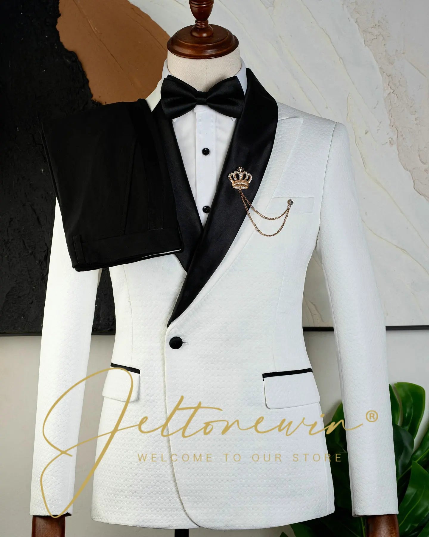 Blue Gold Jacquard Double Breasted Suit for Men Shawl Lapel Slim Fit Luxurious Fashion Statement Wedding Groom Stage Wear homme