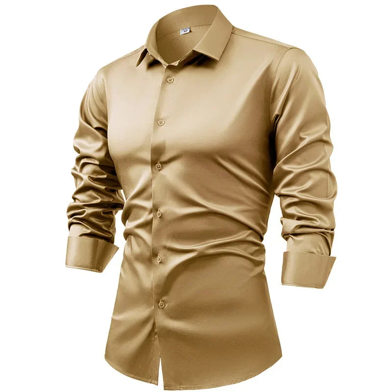 S~6XL satin plus size long sleeve shirt business casual dress shirt non-ironing wrinkle-resistant men's wholesale, men's shirts
