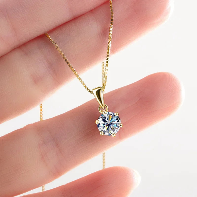 1 Ct Real Moissanite Pendant Necklace for Women Royal Blue Color Moissanite 925 Sterling Silver Wedding Fine Jewelry
