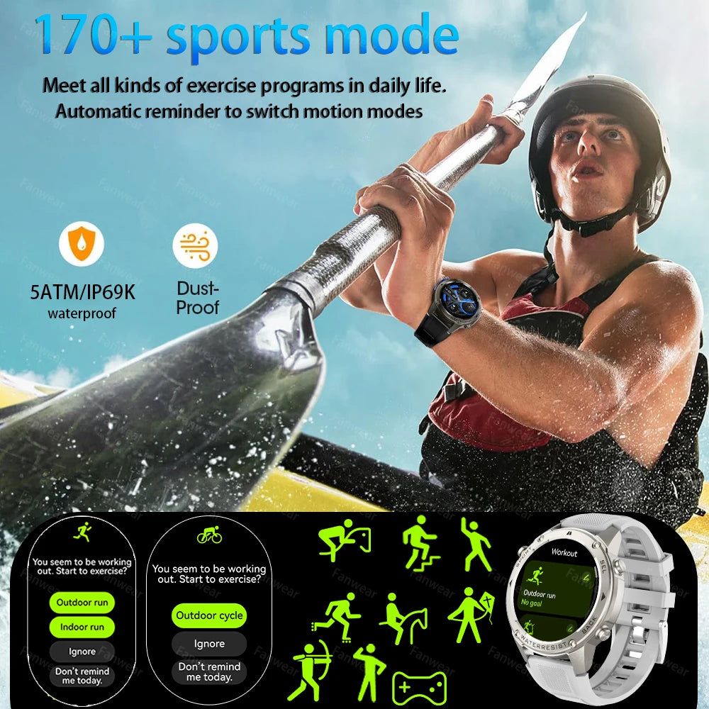 For Xiaomi Huawei Men GPS SmartWatch 2024 New Bluetooth Call 1.43inch AMOLED Compass 500mAh Battery 10ATM Waterproof Smart Watch