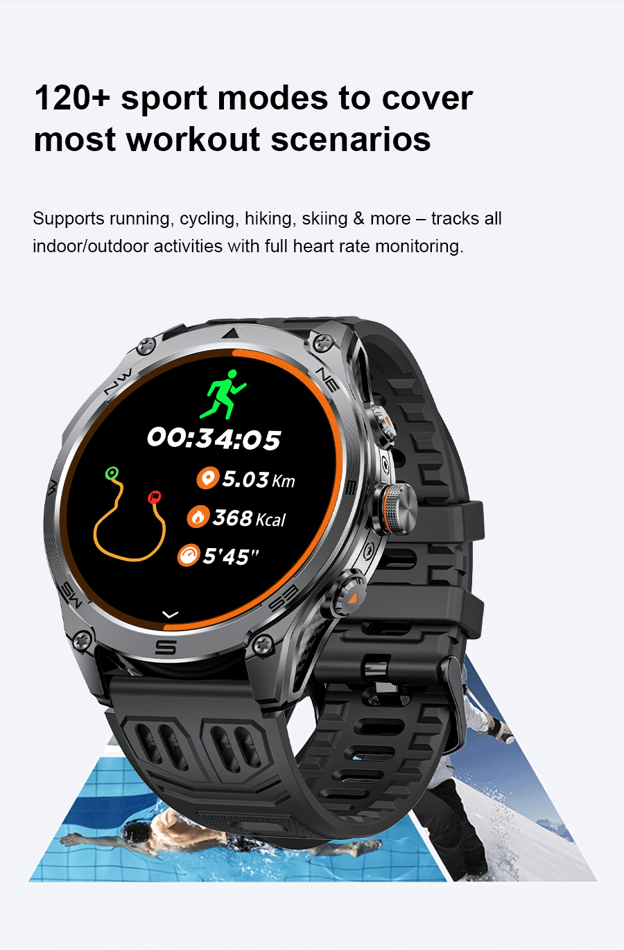 2026 New Military Smart Watch 1000Mah Battery GPS Compass 10ATM Waterproof Tactics Sports Flashlight BT call Smart Watch For Men