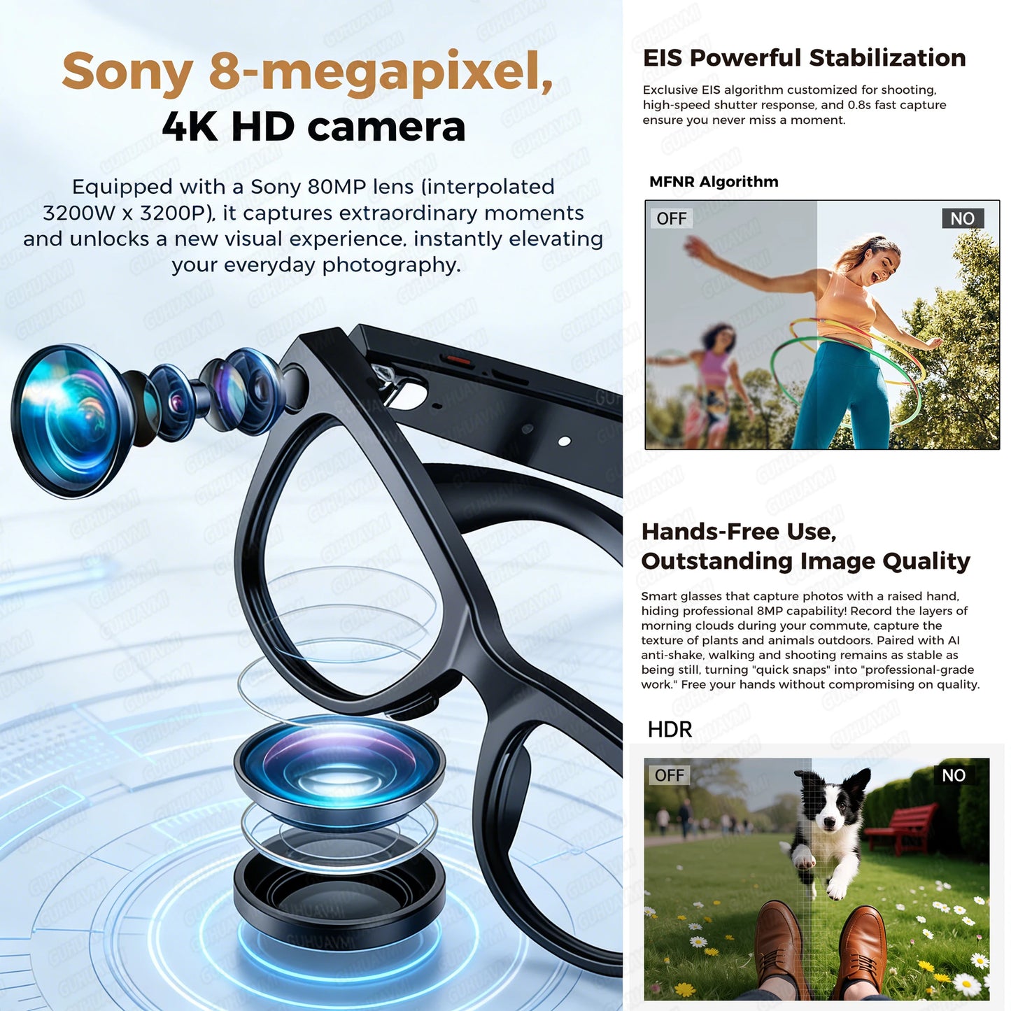 2025 New Travel Study Smart Glasses Men 800W HD Pixel Camera Video Recording WIFI Transmission Adjustable Prescription Glasses