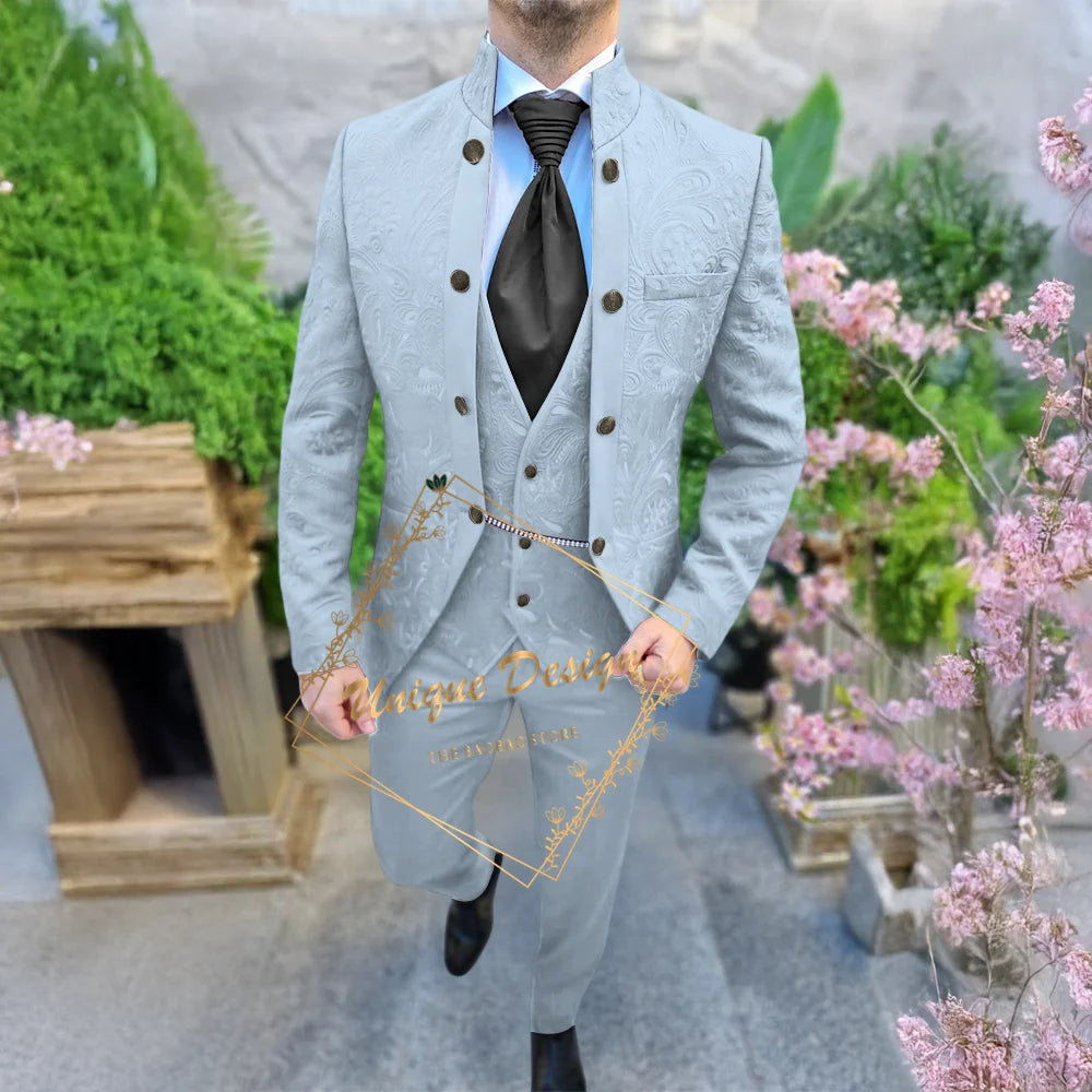 Black Jacquard Men's 3-Piece Deluxe Custom Jacket Vest Pants Slimming Set for Wedding Groom Banquet Prom Party Custom Tuxedo