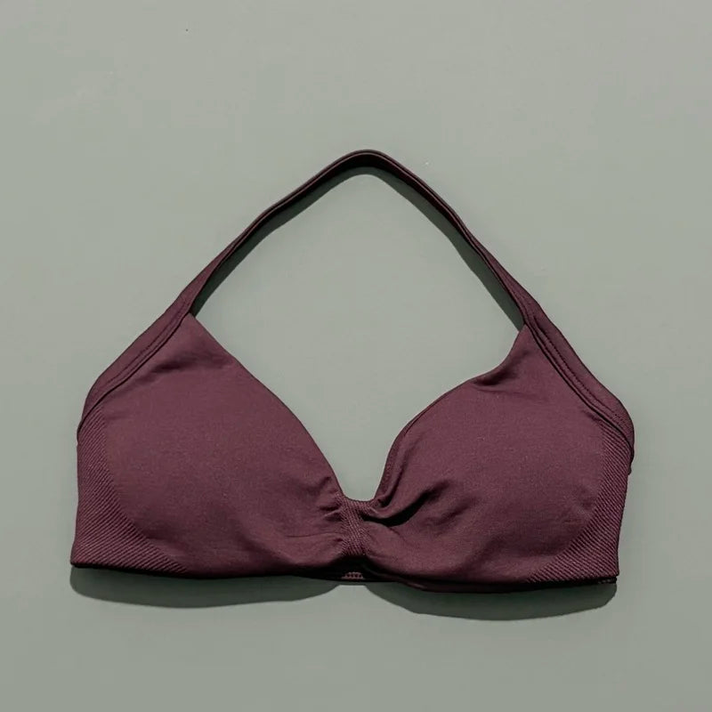 HISTELLO Impact Strappy Bra Gym Top Women High Support Thin Strap Halter Sports Seamless Bras Scrunch Push-up Workout Yoga Tanks