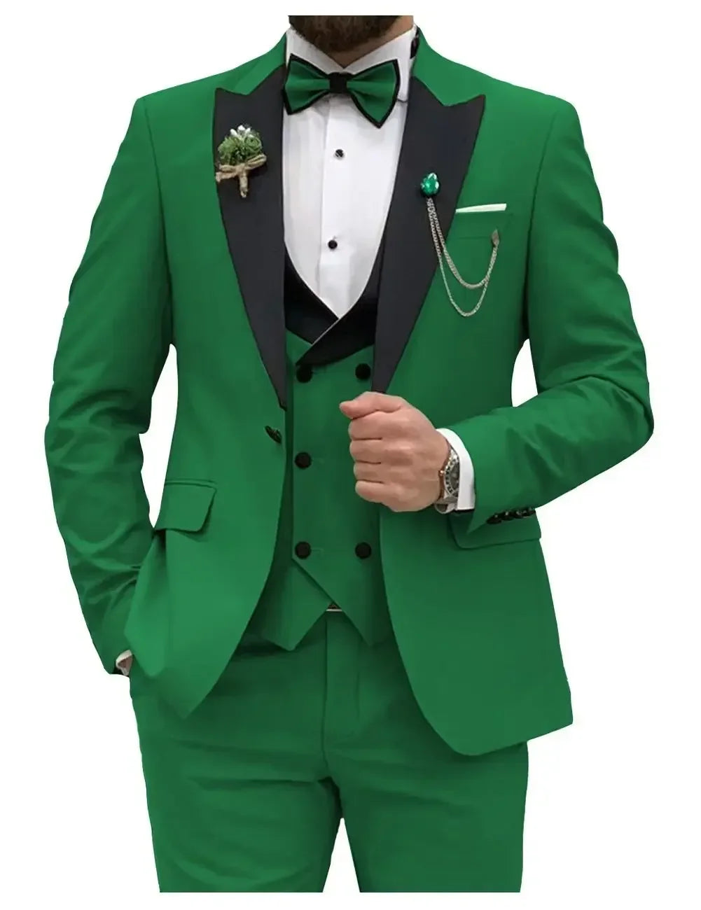 Slim Fit Men Suits Double Groom Formal Business Male Blazer Set Peak Lapel Party Wedding Tuxedo (Jacket+Vest+Pants)