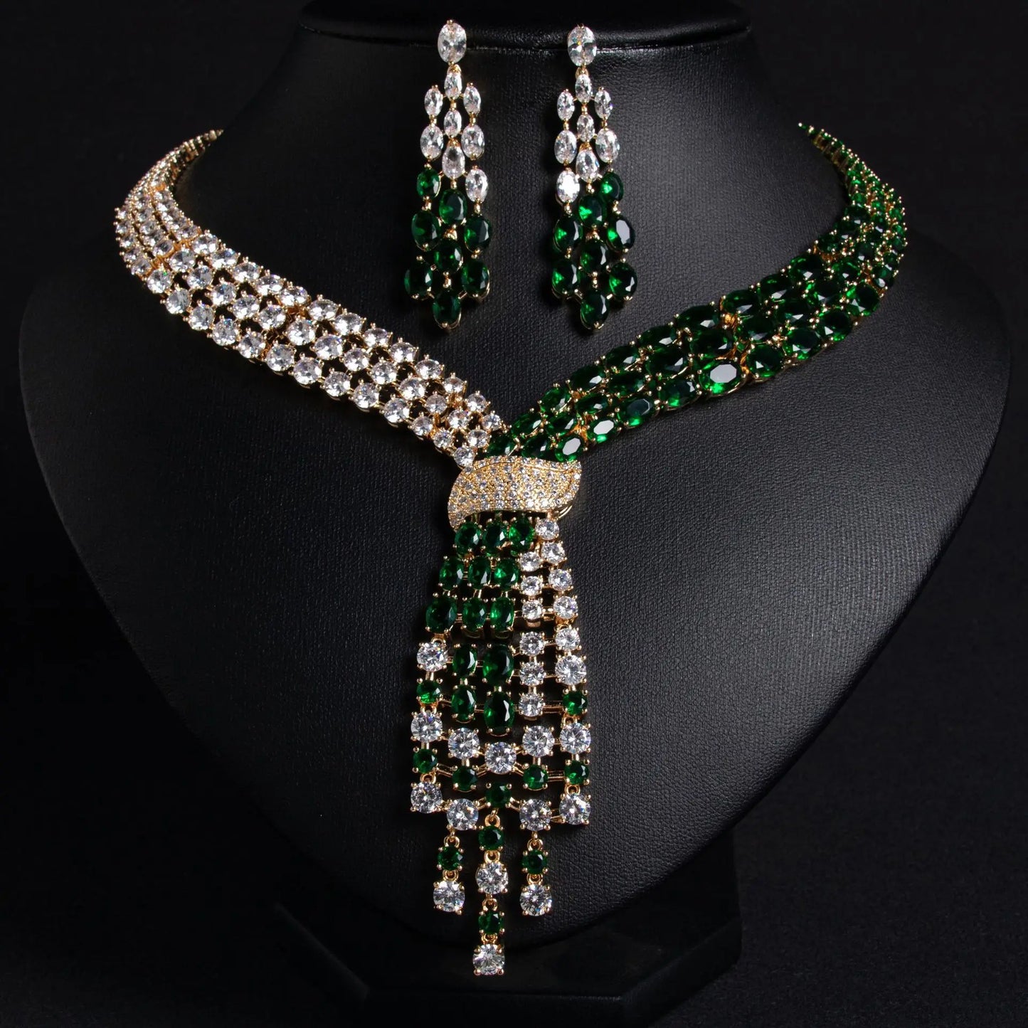 2 Pieces Set of Premium Glitter Water Drop Necklace Earrings Women's Clothing Light Luxury Jewelry Dubai Wedding Ball Gift M-748